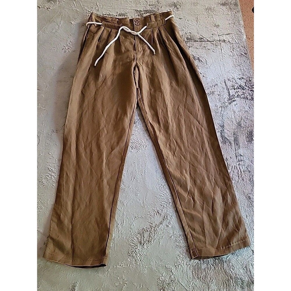 Like An Angel Linen Blend Pants Womens Large Brown  Belted